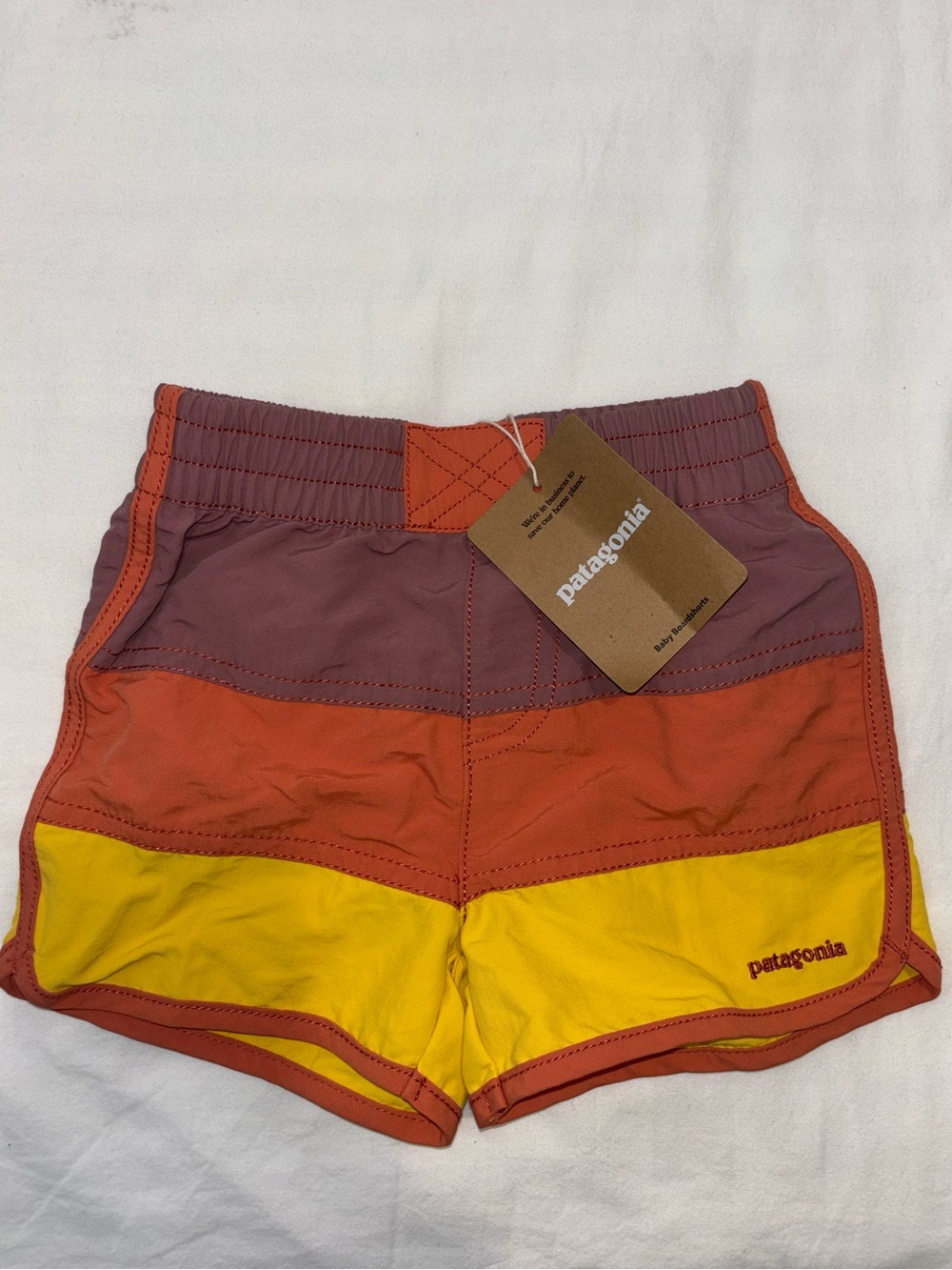 Patagonia Kids Colorblock Elastic-Waist Shorts - Maroon, Rust, Yellow